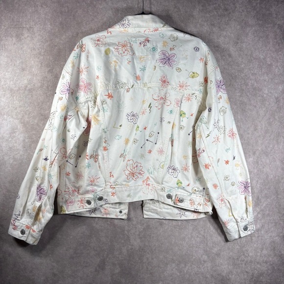 Levis Trucker Doodle Print Trucker Jacket Womens S White Floral Graphic Denim - Picture 4 of 10